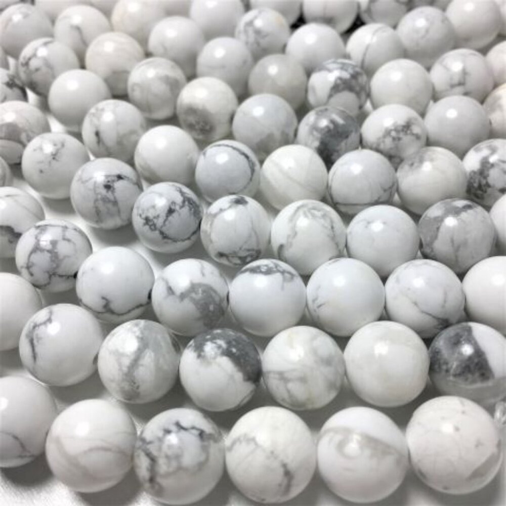 10mm Howlite White Grey Veined Natural Gemstone Bead Strand